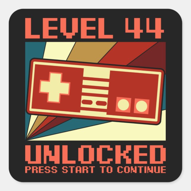 LEVEL 44 UNLOCKED 44 Birthday Gift Gamer Square Sticker (Front)
