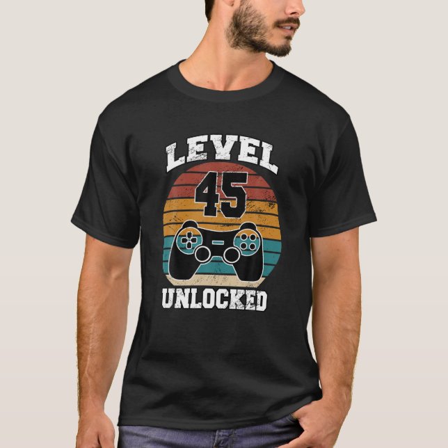Level 45 Unlocked 45 Years Old Retro 80s 45th T-Shirt (Front)