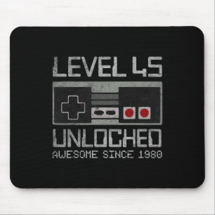 Level 45 Unlocked 45th Birthday 45 Year Old Video Mouse Pad