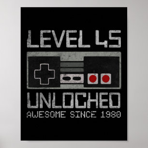 Level 45 Unlocked 45th Birthday 45 Year Old Video Poster