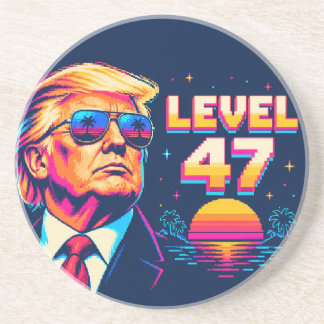Level 47 Neon Arcade Round Sandstone Coaster