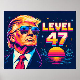 Level 47 Neon Arcade Sunset Shades Poster
