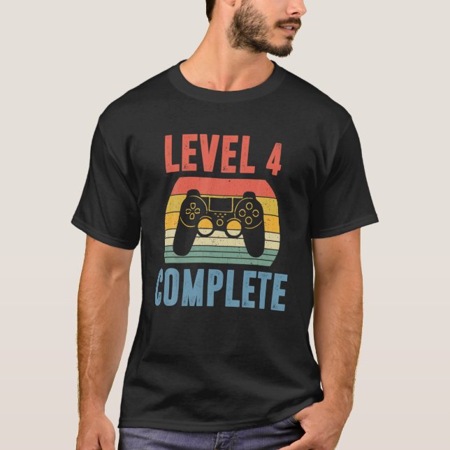 Level 4 Complete Gamer Funny 4 Years Wedding Anniv T-Shirt (Front)