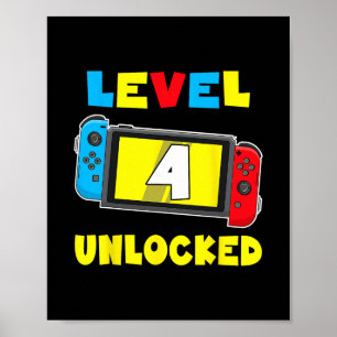 Level 4 Unlocked 4th Birthday Shirt Video Game 4 Y Poster