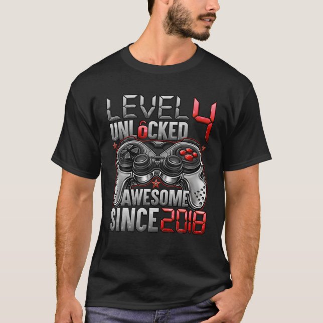 Level 4 Unlocked Awesome Since 2018 4Th Birthday G T-Shirt (Front)