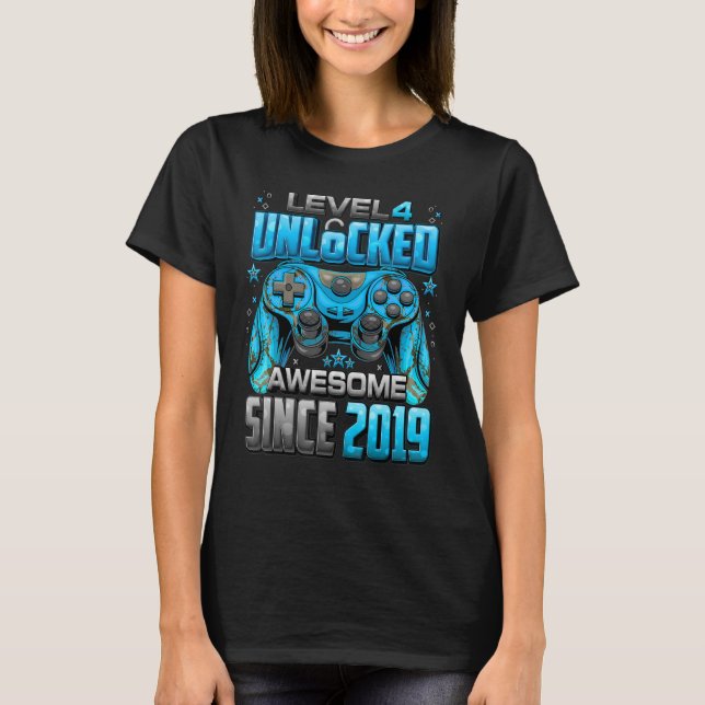 Level 4 Unlocked Awesome Since 2019 4th Birthday G T-Shirt (Front)