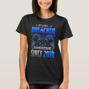 Level 4 Unlocked Awesome Since 2019 4th Birthday G T-Shirt