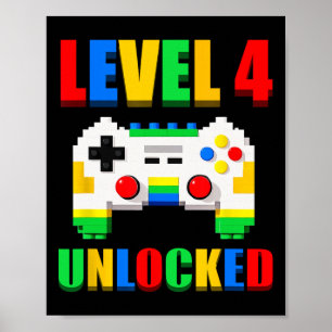 Level 4 Unlocked Gamer 4 Year Old Video Game Birth Poster