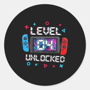 Level 4 Unlocked Gamer 4th Birthday Gift Video Gam Classic Round Sticker