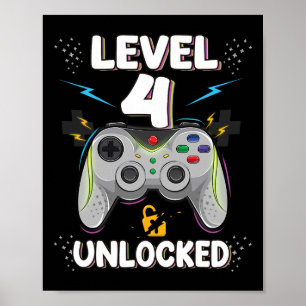Level 4 Unlocked Video Game 4th Birthday Gamer Gif Poster