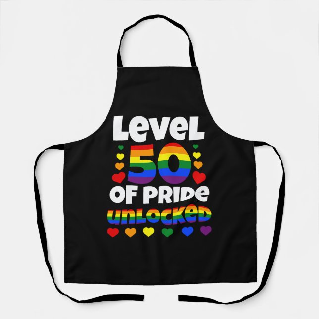 Level 50 of Pride Unlocked Rainbow LGBT 50th Copy Apron (Front)