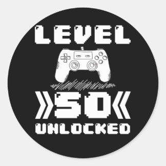 Level 50 Unlocked 50th Birthday 50 Year Old Gamer Classic Round Sticker