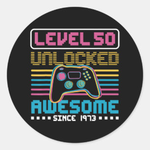 Level 50 unlocked awesome since 1973 Gaming Birthd Classic Round Sticker