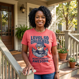 Level 50 Unlocked Libra Gamer Bird Birthday Shirt