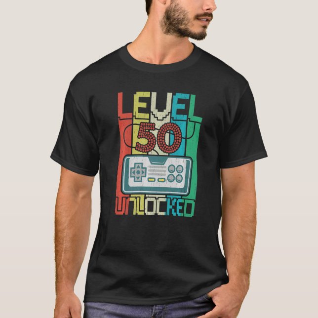 Level 50 Unlocked Video Gamer 50th Birthday T-Shirt (Front)