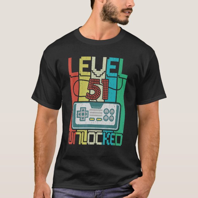 Level 51 Unlocked  Video Gamer 51th Birthday T-Shirt (Front)