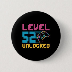 Level 52 Unlocked Gaming Birthday  6 Cm Round Badge