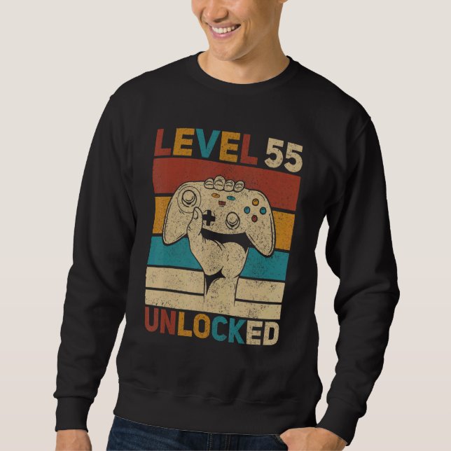 Level 55 Unlocked 55th Birthday 55 Years Old Gamer Sweatshirt (Front)