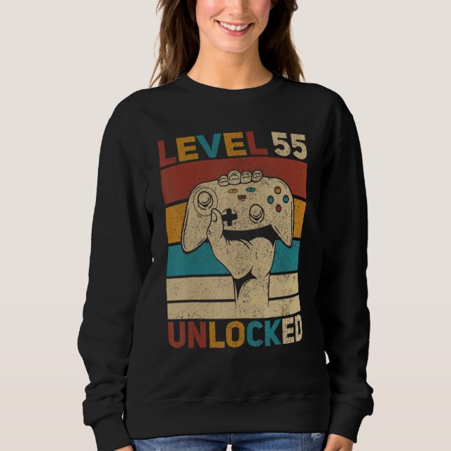 Level 55 Unlocked 55th Birthday 55 Years Old Gamer Sweatshirt (Front)
