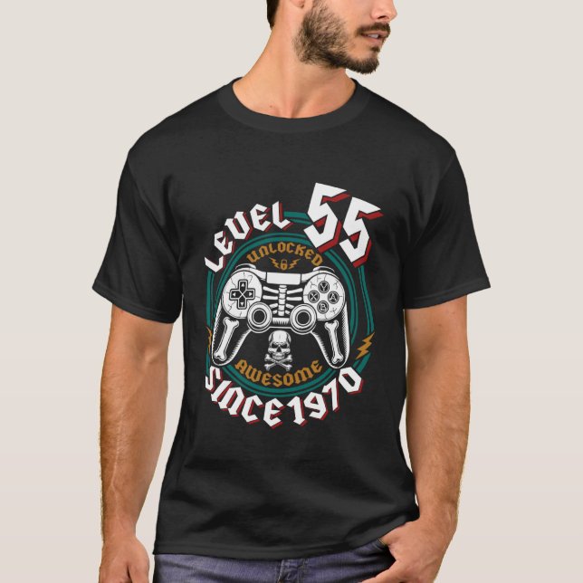 Level 55 Unlocked Awesome Since 1970, Gamer 55th B T-Shirt (Front)