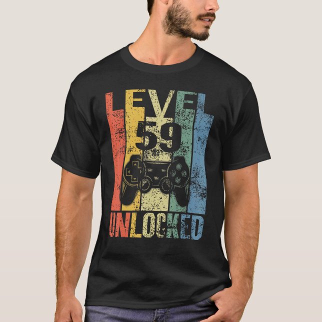 Level 59 Unlocked 59th Birthday  For Video Gamers T-Shirt (Front)
