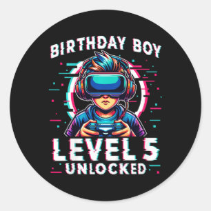 Level 5 Unlocked 5 Years Old Birthday Gamer Funny Classic Round Sticker