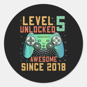 Level 5 Unlocked 5th Birthday 5 Year Old Boy Gifts Classic Round Sticker