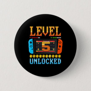 Level 5 Unlocked 5th Birthday Shirt Video Game 5 Y 6 Cm Round Badge