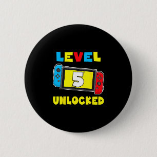 Level 5 Unlocked 5th Birthday Shirt Video Game 5 Y 6 Cm Round Badge