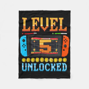 Level 5 Unlocked 5th Birthday Shirt Video Game 5 Y Fleece Blanket