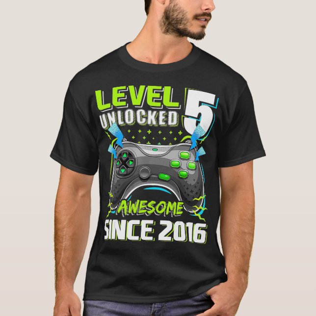 Level 5 Unlocked Awesome 2016 Video Game 5th Birth T-Shirt (Front)