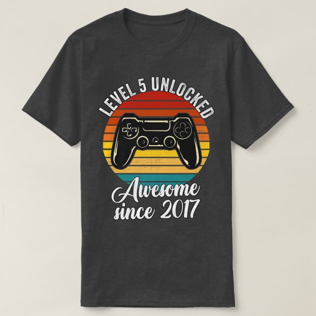 Level 5 Unlocked Awesome 2017 Video Game 5Th Birth T-Shirt (Design Front)