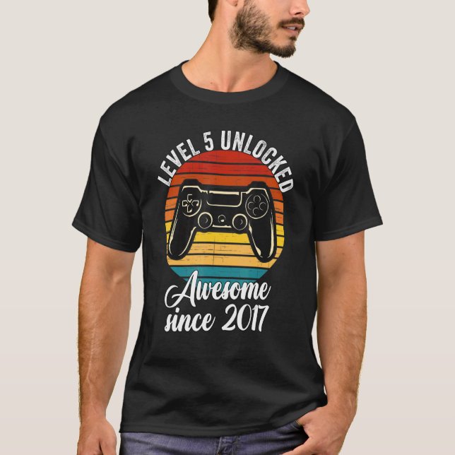 Level 5 Unlocked Awesome 2017 Video Game 5th Birth T-Shirt (Front)