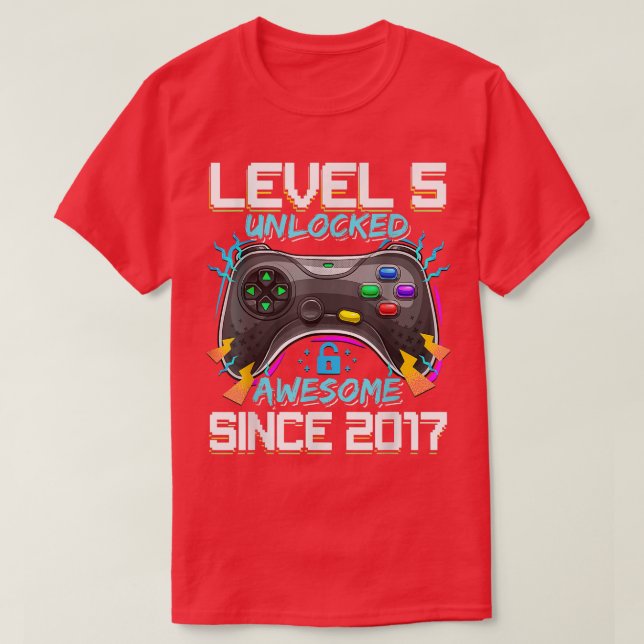 Level 5 Unlocked Awesome 2017 Video Game 5th Birth T-Shirt (Design Front)