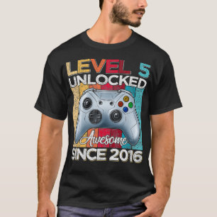 Level 5 Unlocked Awesome Since 2016 5th Birthday G T-Shirt