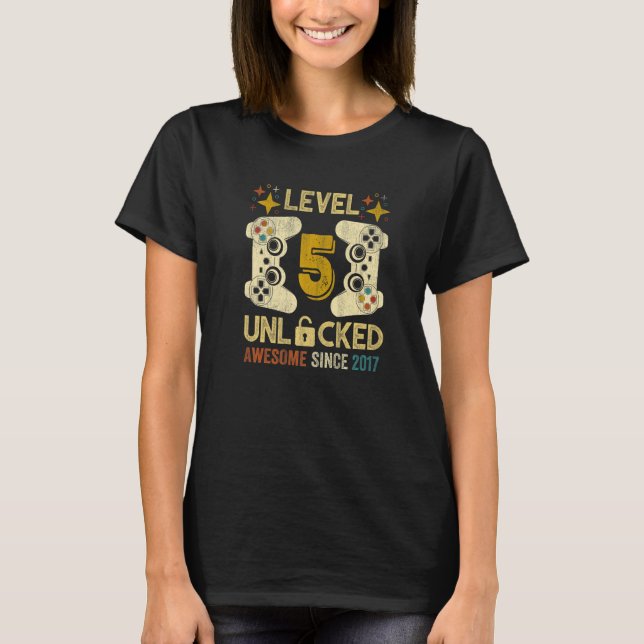 Level 5 Unlocked Awesome Since 2017 5th Birthday G T-Shirt (Front)