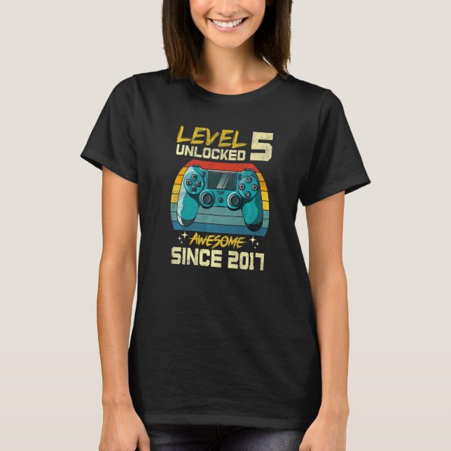 Level 5 Unlocked Awesome Since 2017 5th Birthday G T-Shirt (Front)