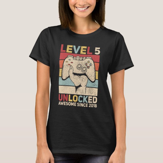 Level 5 Unlocked Awesome Since 2018 5 Years Old 5t T-Shirt (Front)