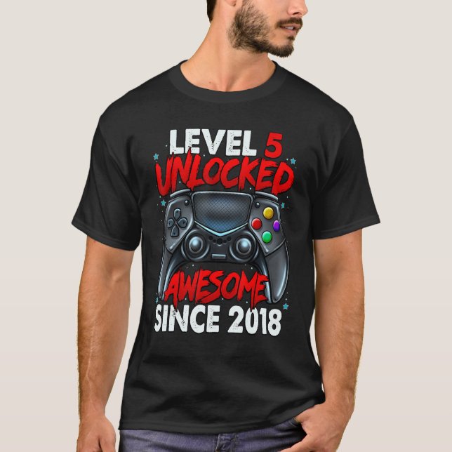 Level 5 Unlocked Awesome Since 2018 5th Birthday G T-Shirt (Front)
