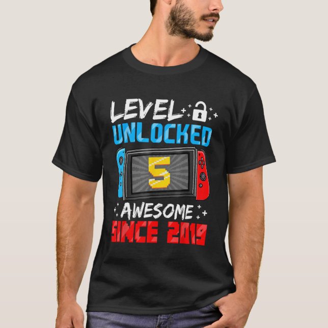Level 5 Unlocked Awesome Since 2019 5th Birthday G T-Shirt (Front)