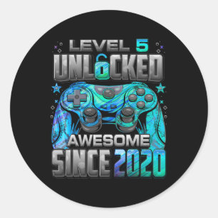 Level 5 Unlocked Awesome Since 5th Birthday Gaming Classic Round Sticker