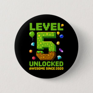 Level 5 Unlocked Awesome Since Pixel Birthday  6 Cm Round Badge