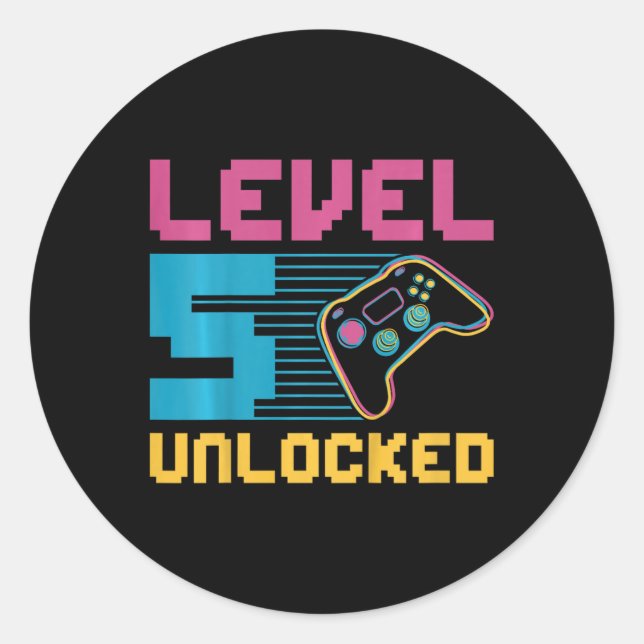 Level 5 Unlocked Gaming Birthday  Classic Round Sticker (Front)