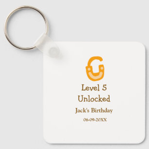 Level 5 unlocked lock orange brown happy birthday key ring