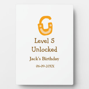 Level 5 unlocked lock orange brown happy birthday plaque