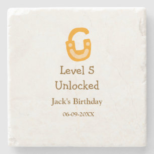 Level 5 unlocked lock orange brown happy birthday stone coaster