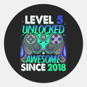Level 5 Unlocked Video Game 5 Years Old Boy 5th Bi Classic Round Sticker