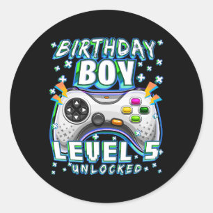 Level 5 Unlocked Video Game 5th Birthday Gamer Boy Classic Round Sticker