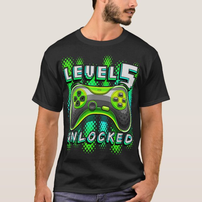 Level 5 Unlocked Video Game 5th Birthday Gamer Boy T-Shirt (Front)
