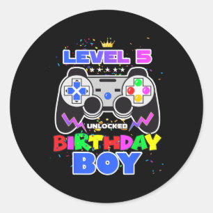 Level 5 Unlocked Video Game Birthday Boy Gamer 5th Classic Round Sticker